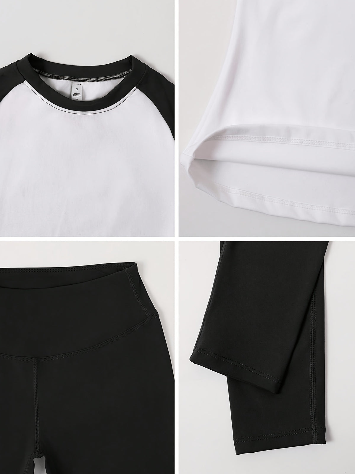 Colour Block Tee & Leggings Set - Black & White