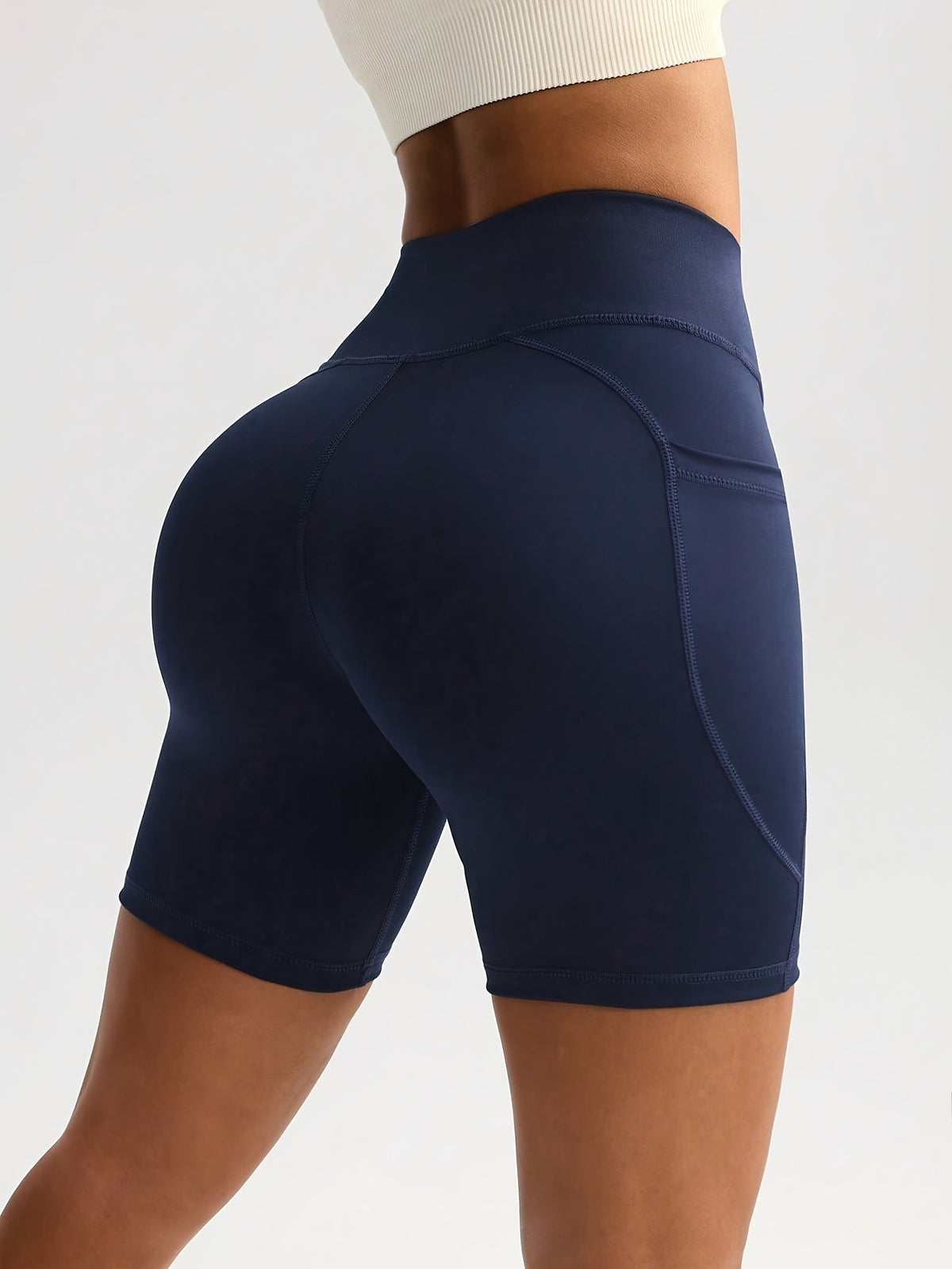 High Waist Compression Pocket Shorts - Navy