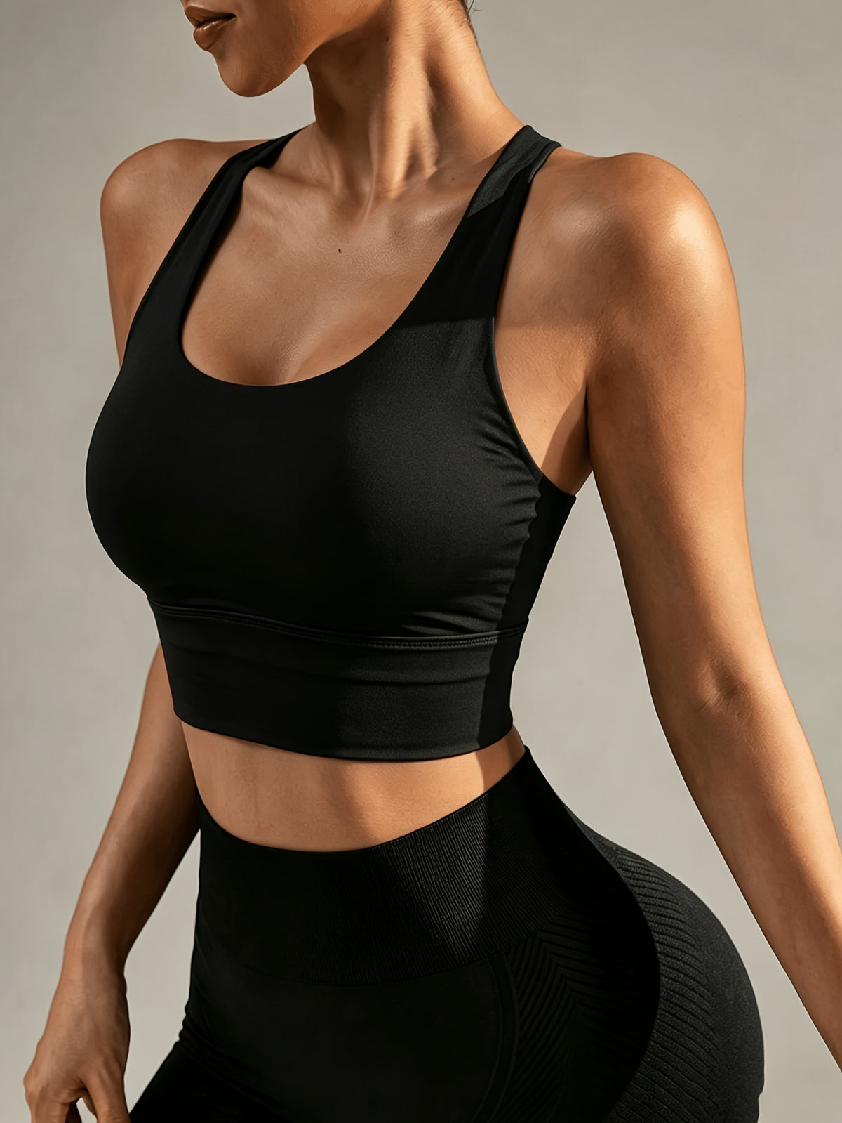 Wide Shoulder Strap Sports Bra Tank - Black