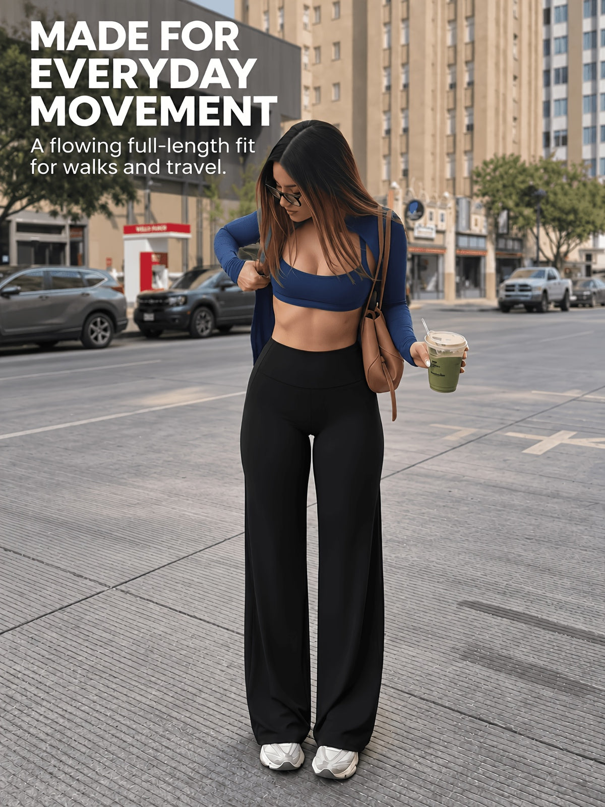 High Stretch Wide Leg Tummy Pants - Black
