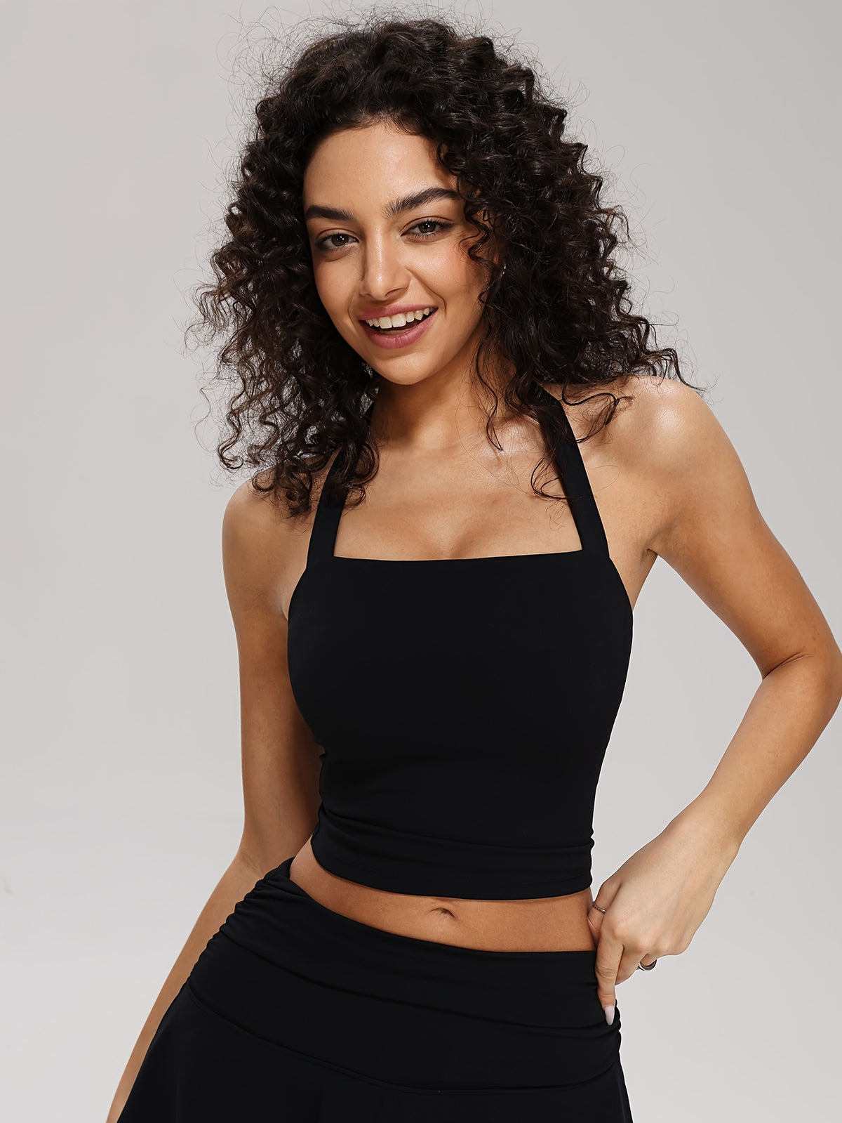 Halter Neck Cropped Vest - Black
