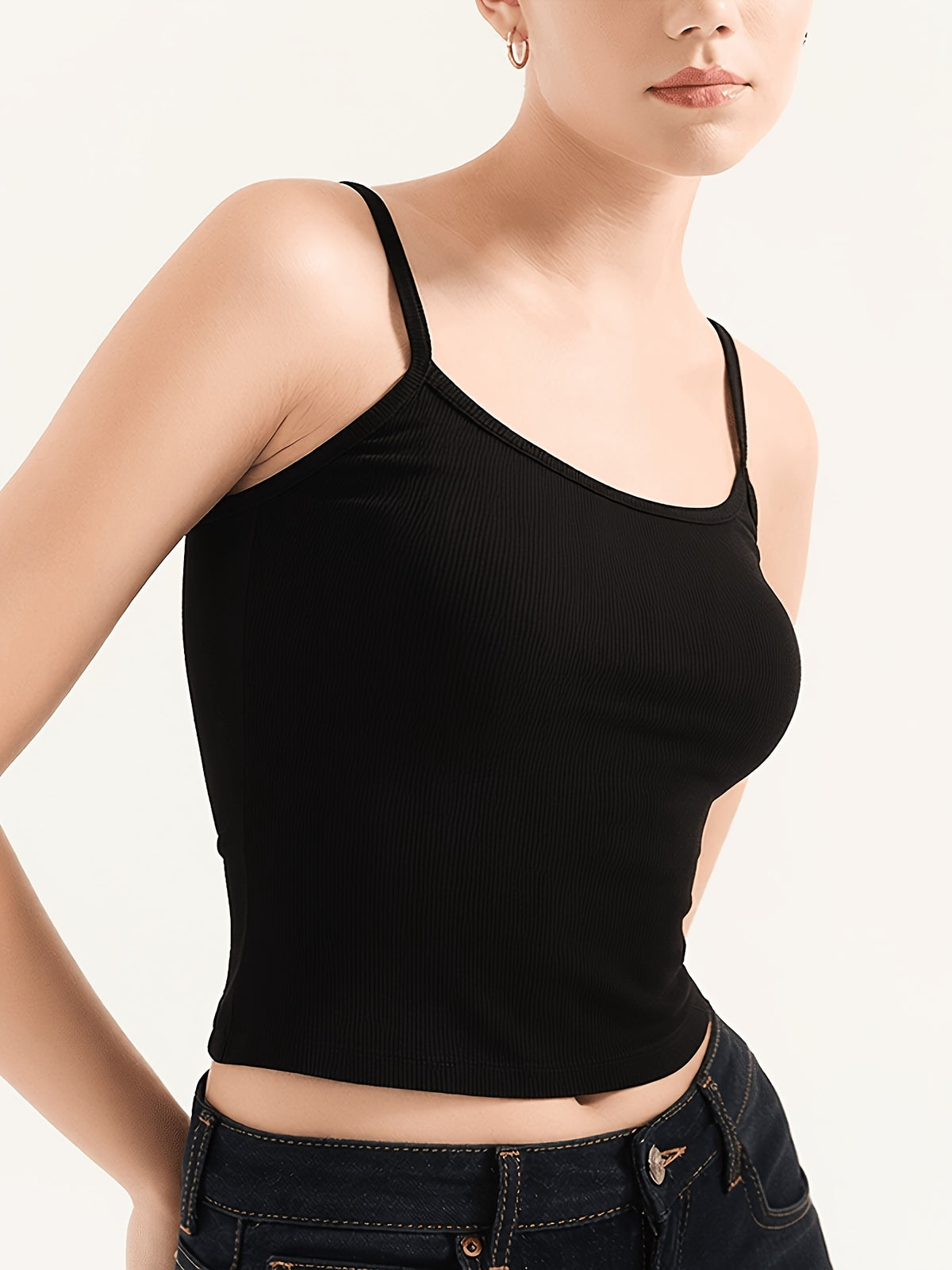 Ribbed Thin Strap Y2K Tank - Black