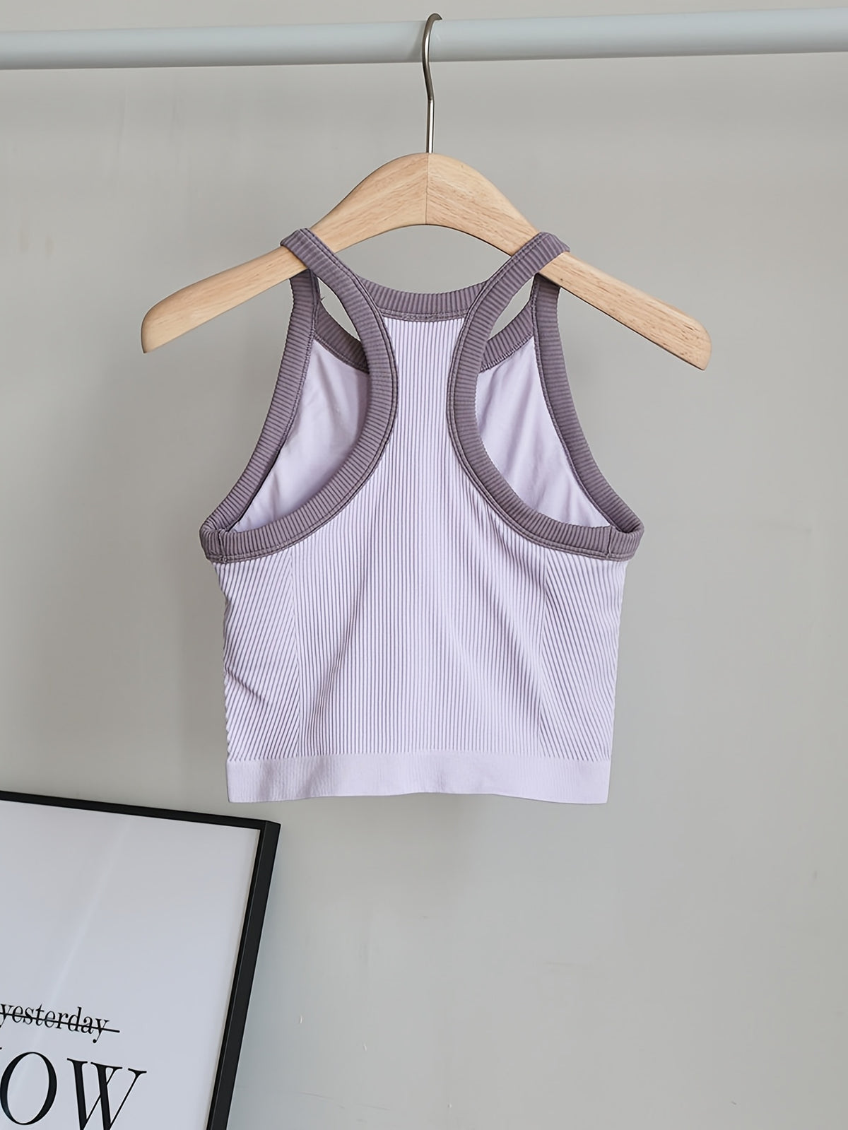 Contrast Panel Yoga Vest Bra - Lavender