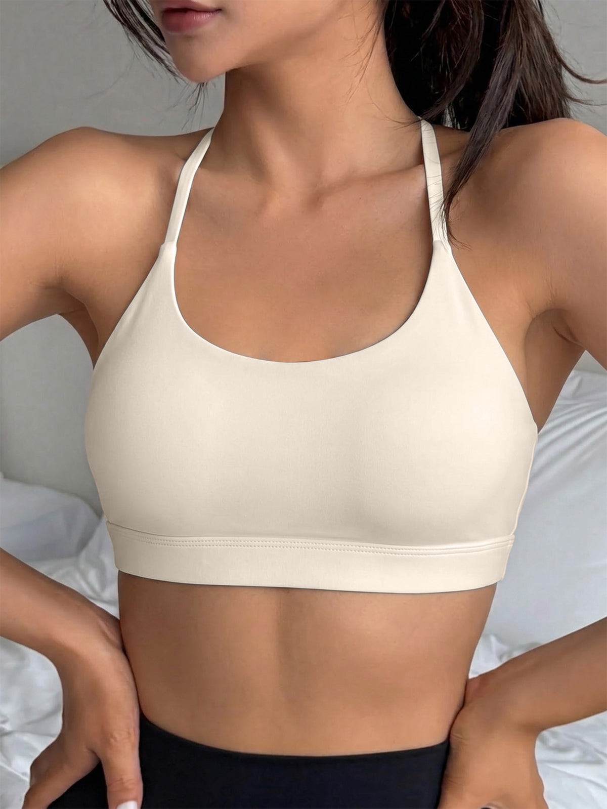 Backless Thin Strap Sports Bra - White