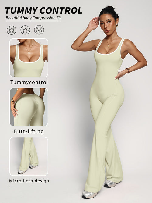 Backless Cami Flare Leg Jumpsuit - Light Yellow