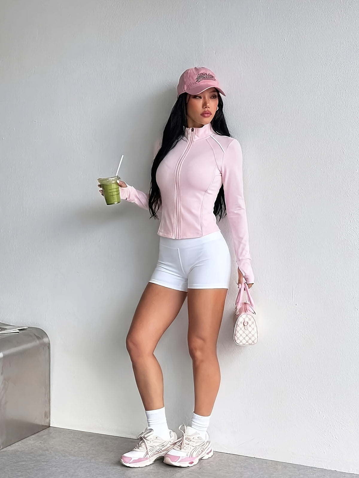 Cropped Stand Collar Jacket - Pink