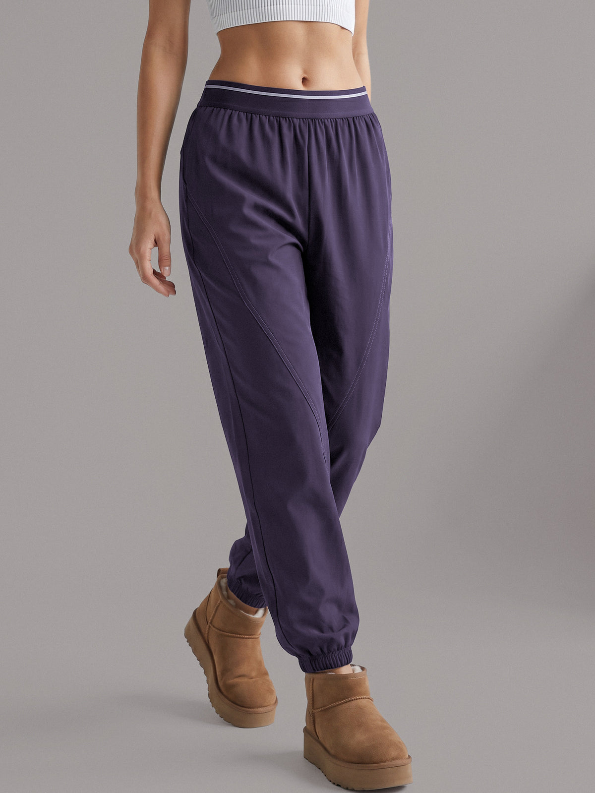 Thick Cuffed High Waist Pocket Joggers - Purple