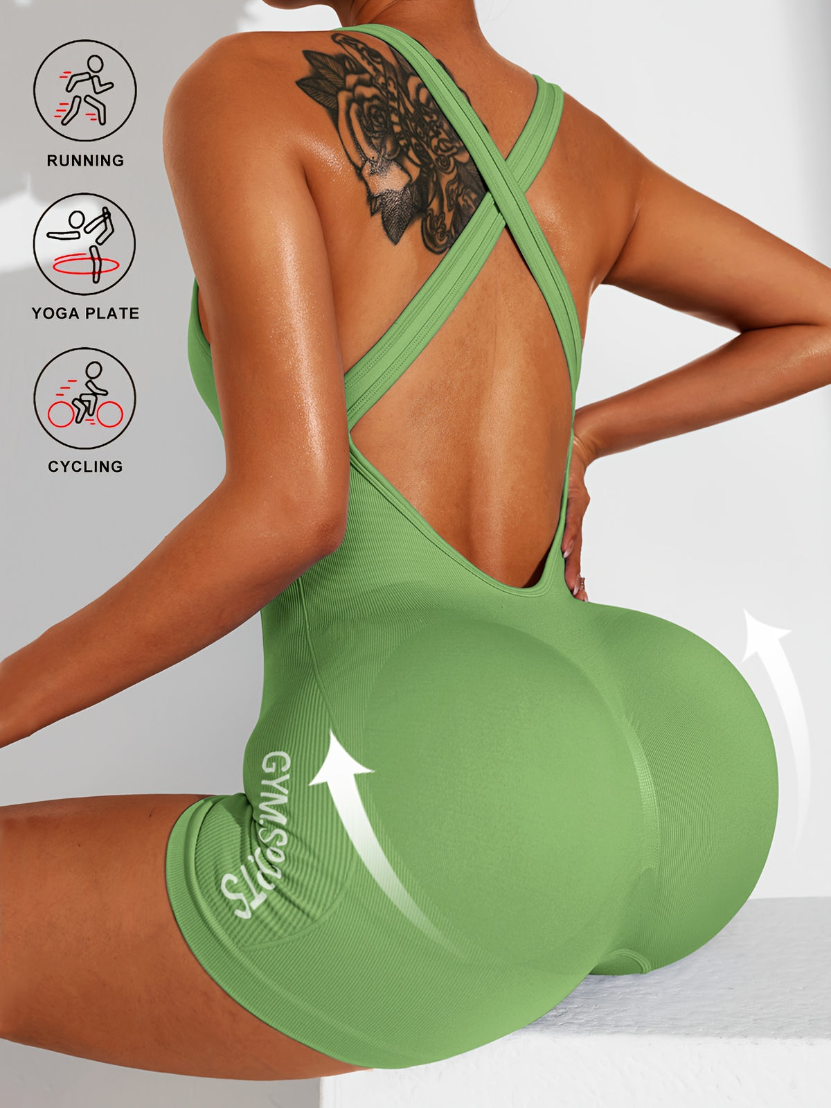 Cross Back Scrunch Romper - Green