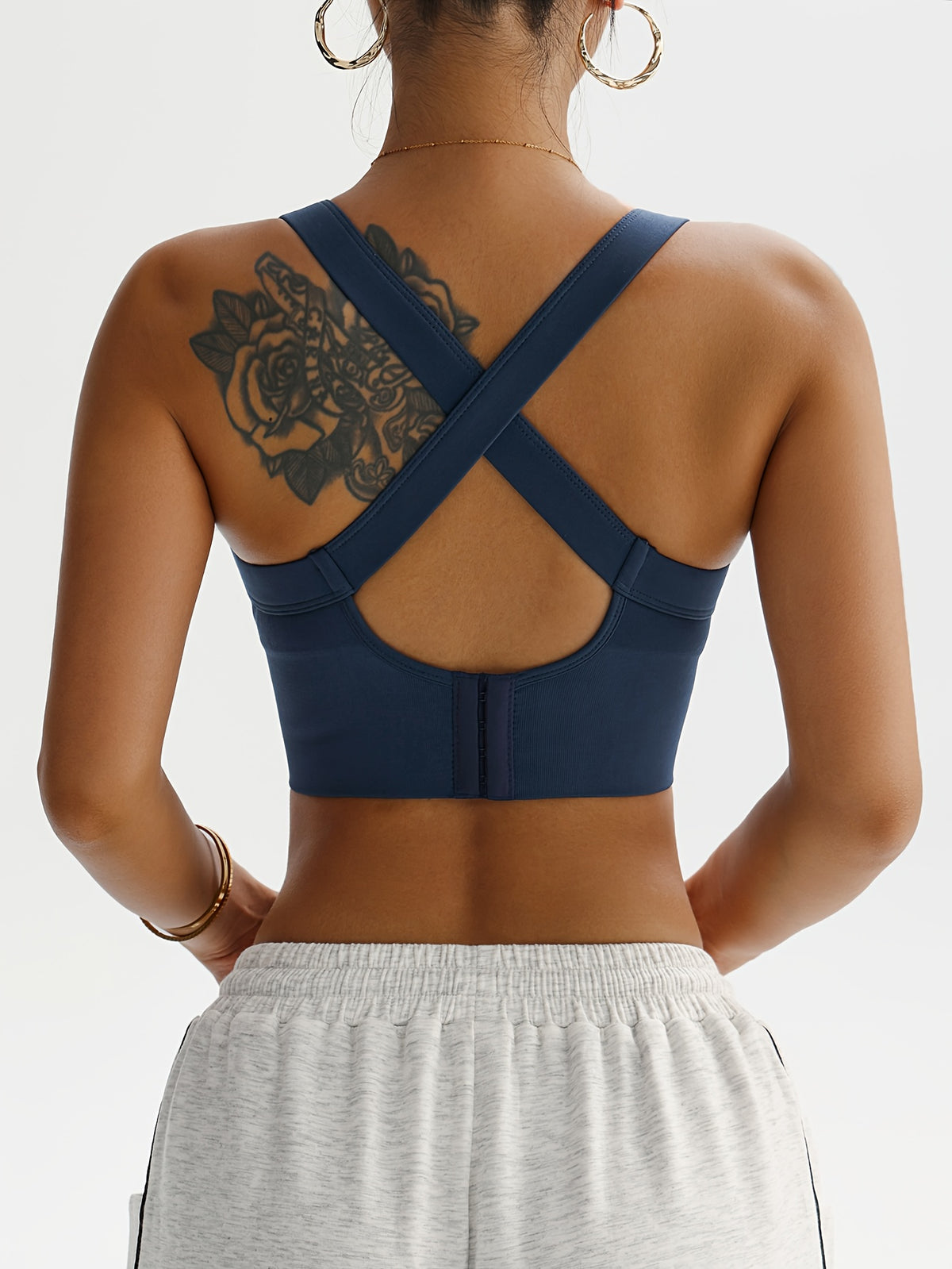 Solid Criss-Cross Back Yoga Bra - Purplish Blue