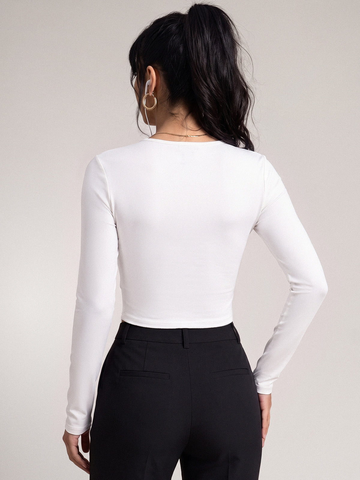 Keyhole Long Sleeve Crop Top - White