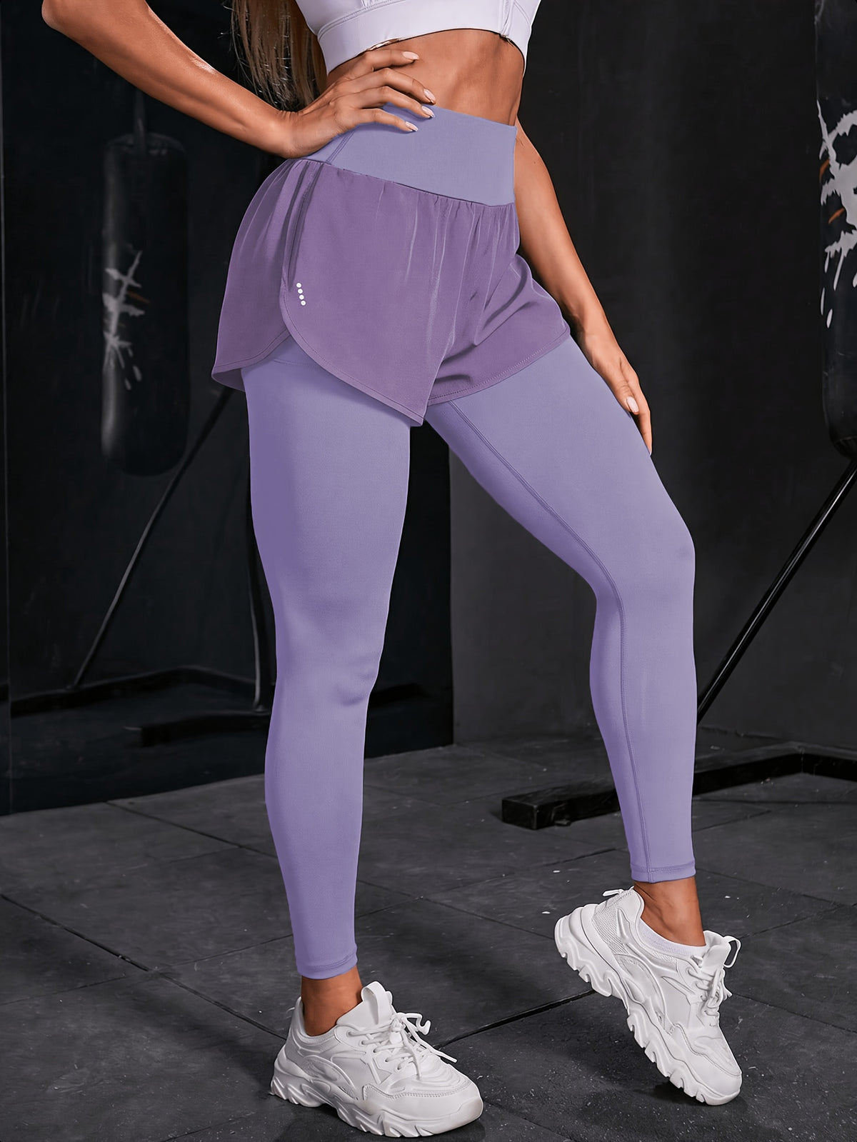 2-in-1 Glitter Polka Dot Sport Pants - Purple