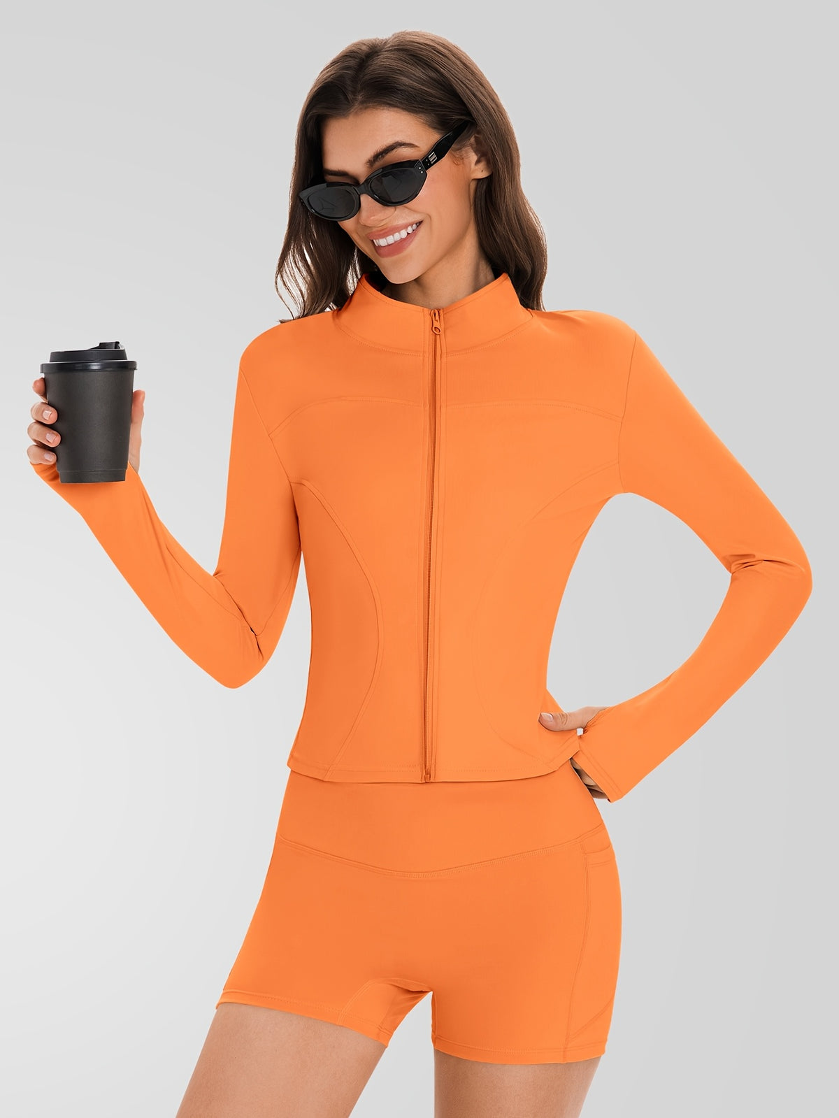Zip Jacket & Pocket Shorts Set - Orange