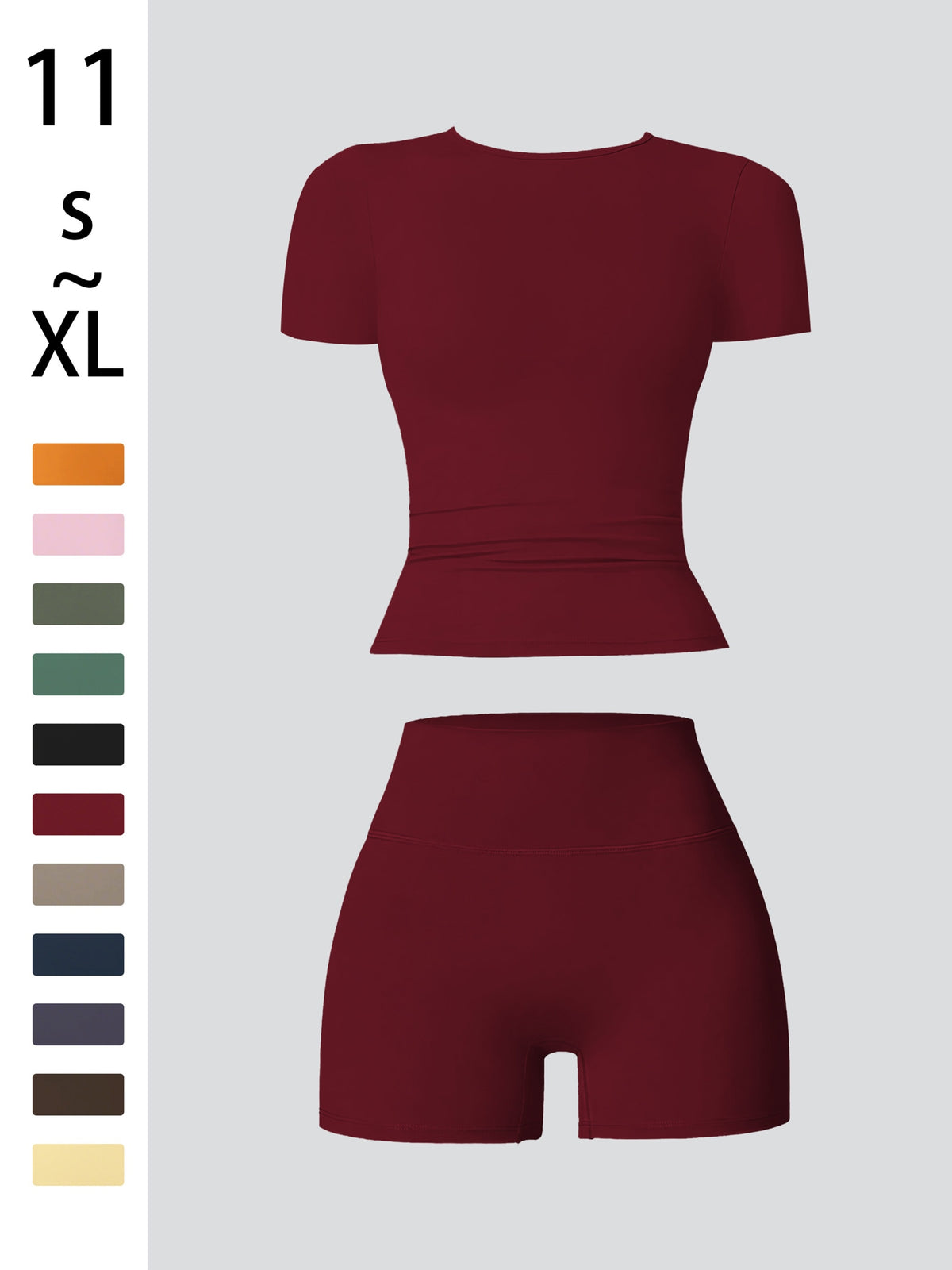 Tummy Control Top & Pocket Shorts Set - Cherry Red