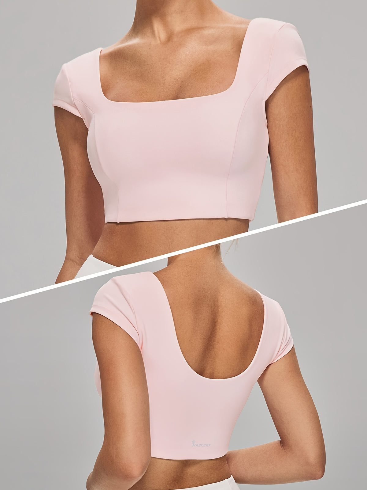 Square Neck Open Back Crop Top - Blush Grey