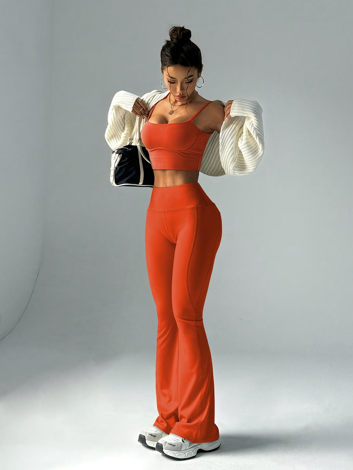High Waist Flare Pants - Tangerine