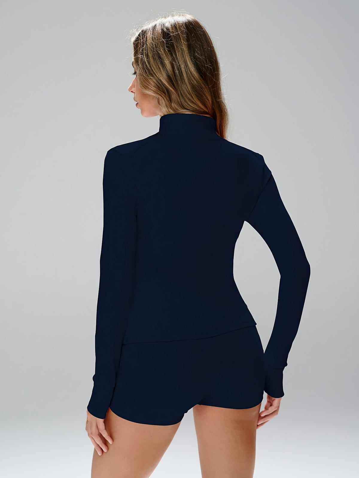Thumbhole Zip Up Jacket - Navy