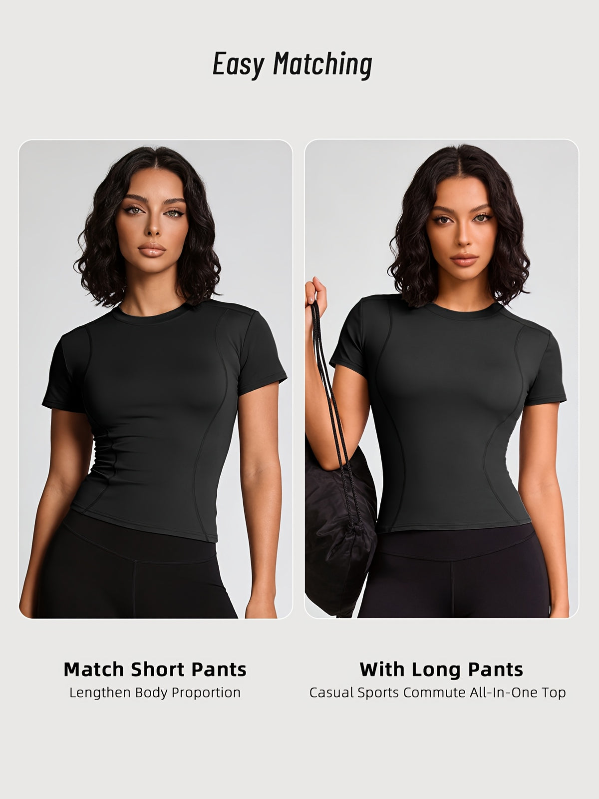 Quick-Dry Round Neck Yoga Tee - Black