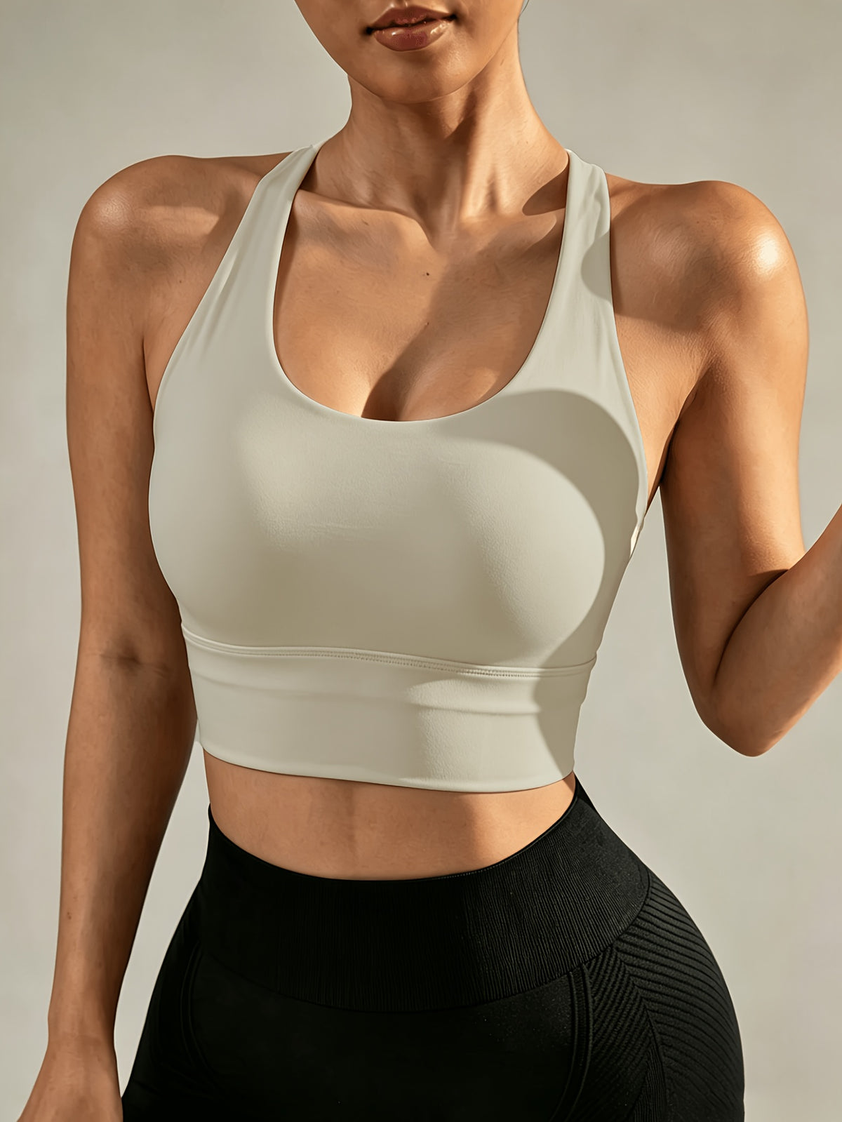 Wide Shoulder Strap Sports Bra Tank - Ivory White