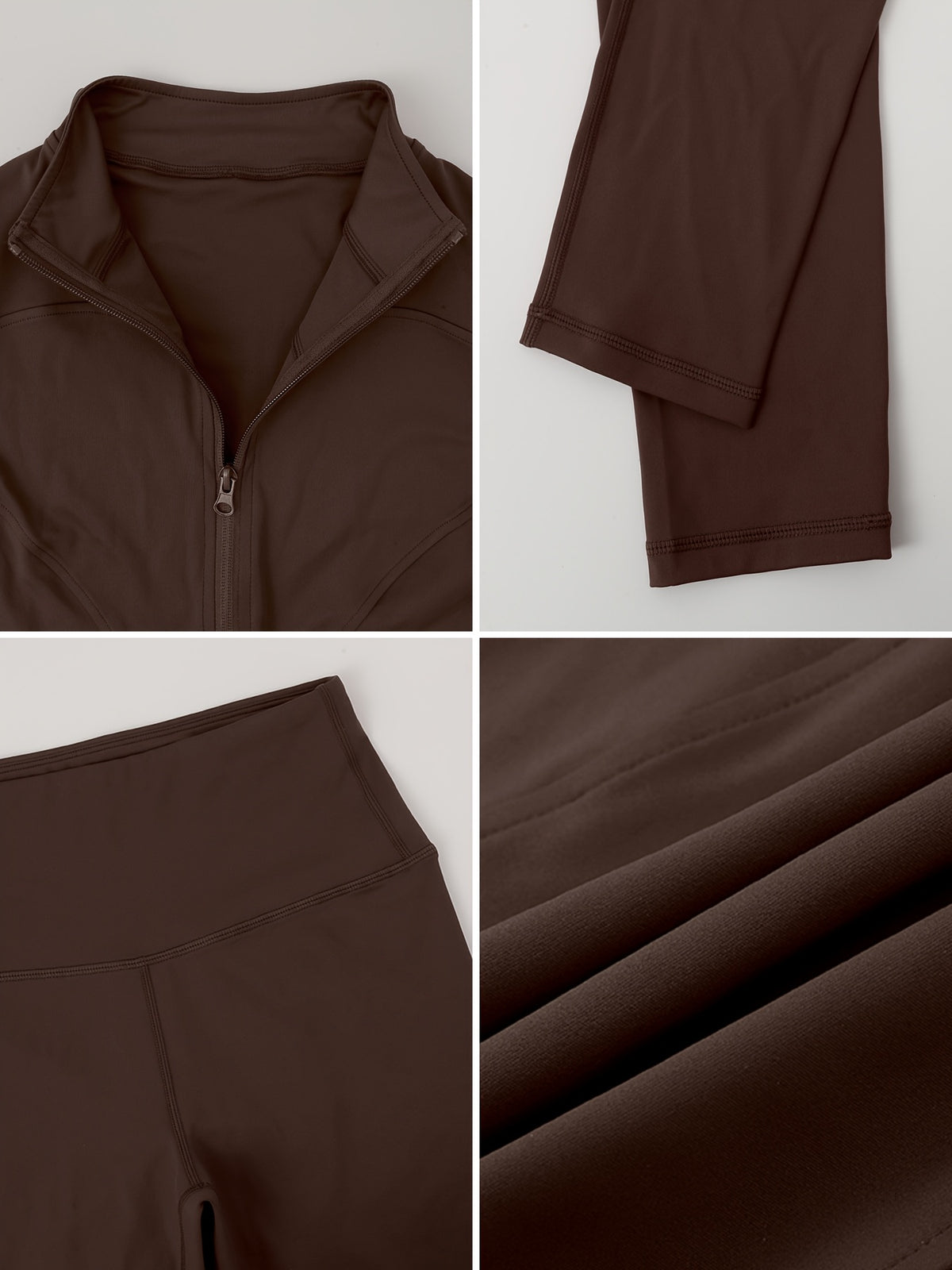 Thumbhole Cropped Zip Jacket & Leggings Set - Espresso