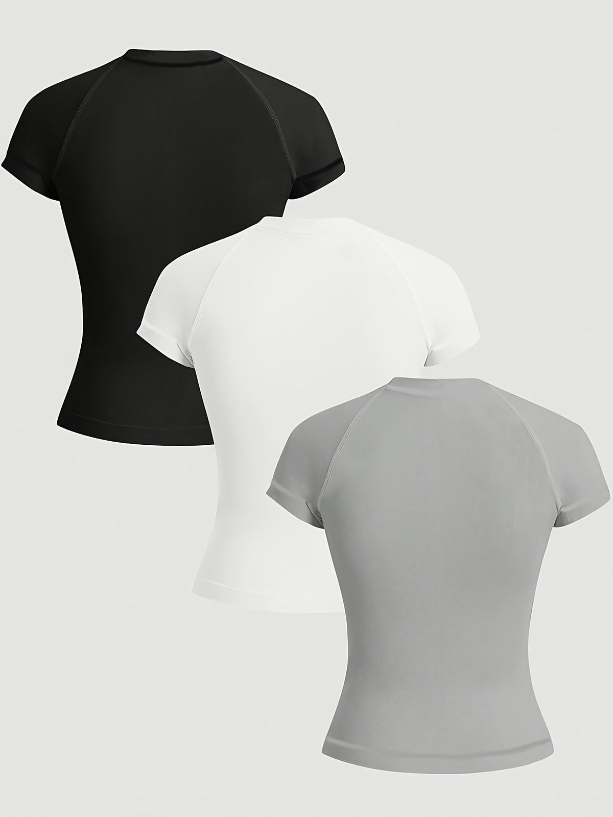 3 Pack Solid Fitted Athletic Tees - Black, White & Light Gray