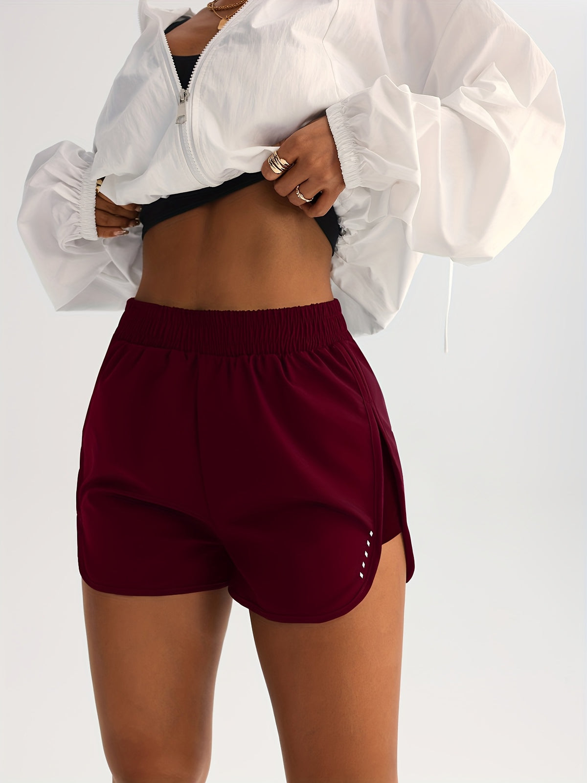 Curved Hem Running Shorts - Burgundy