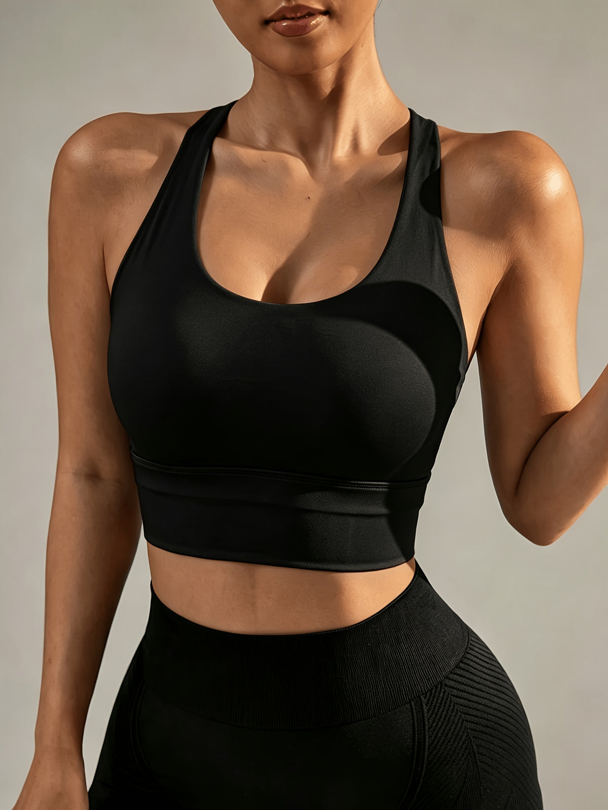 Wide Shoulder Strap Sports Bra Tank - Black