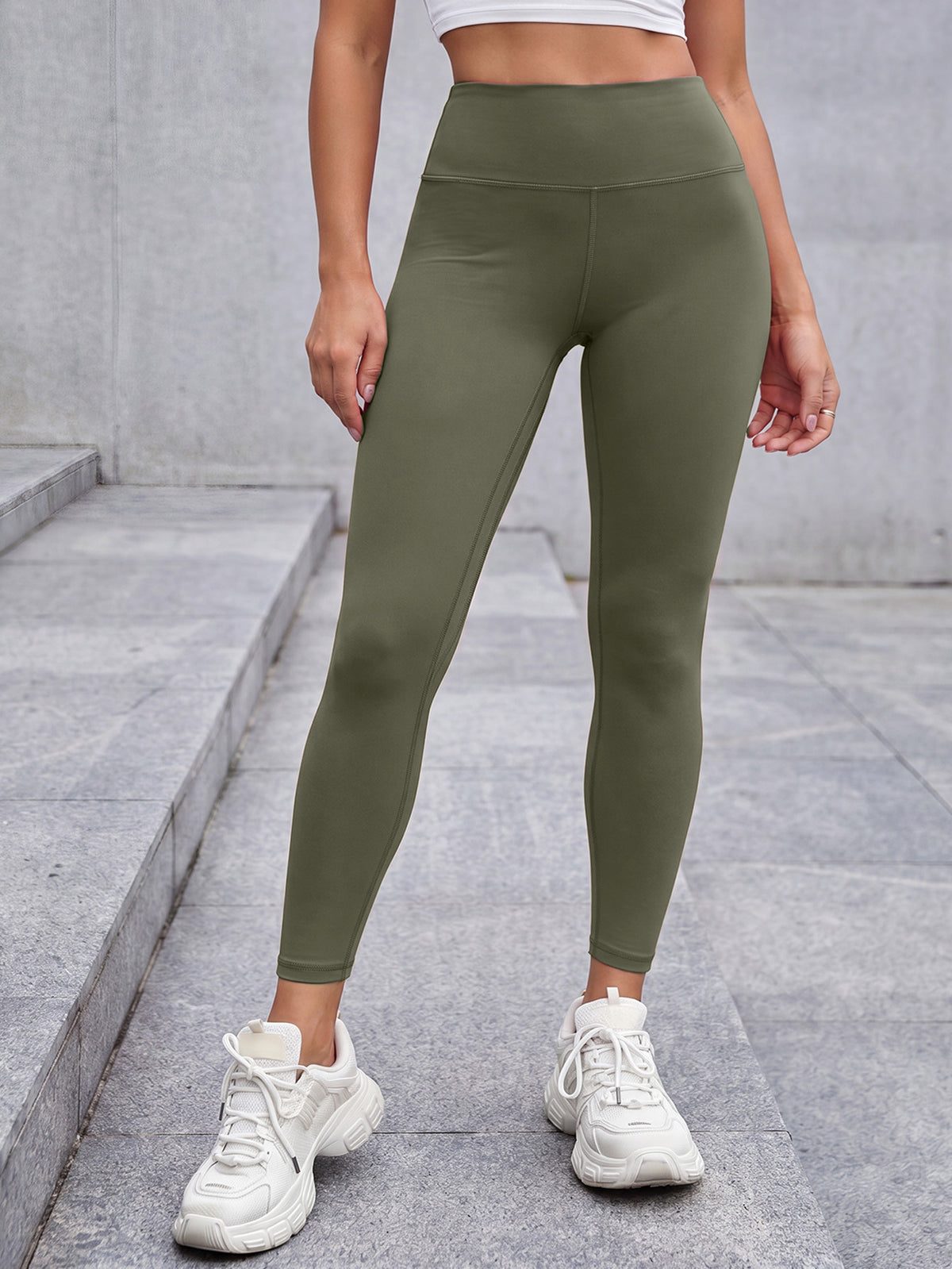 Fleece Lined Tummy Control Leggings - Olive Green