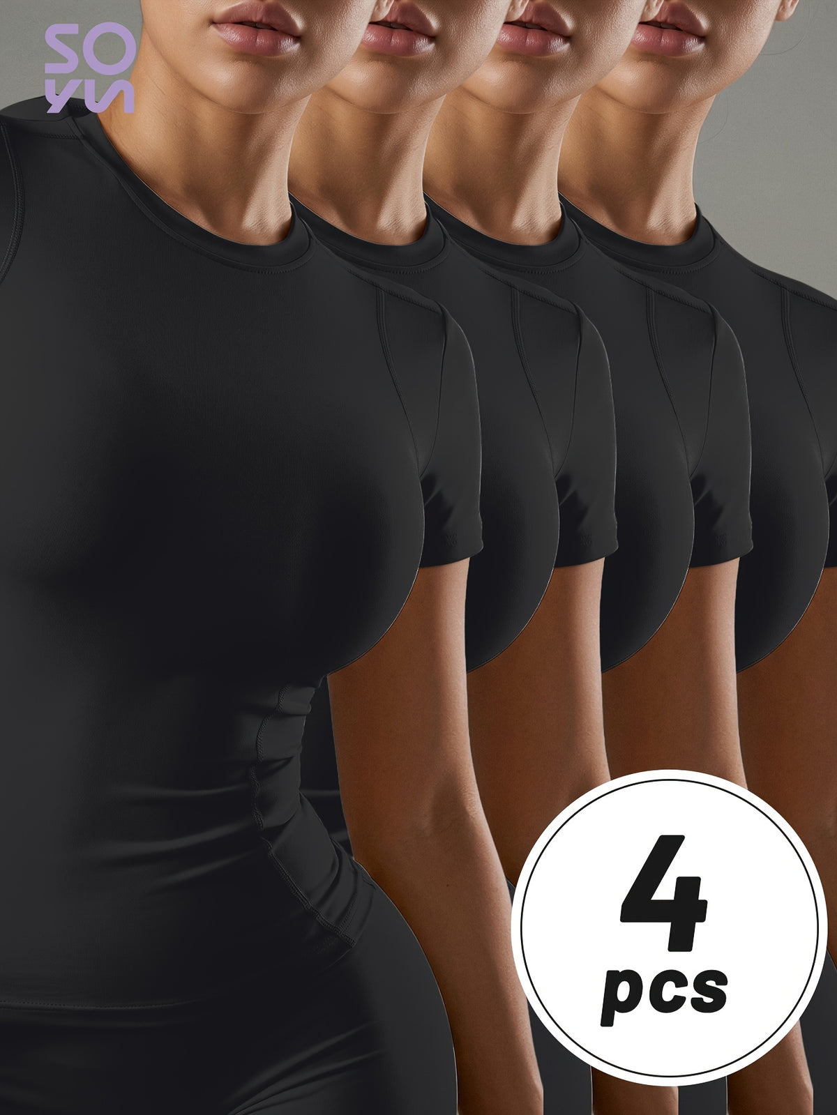 4 Pack Round Neck Slim Fit Tees - Black