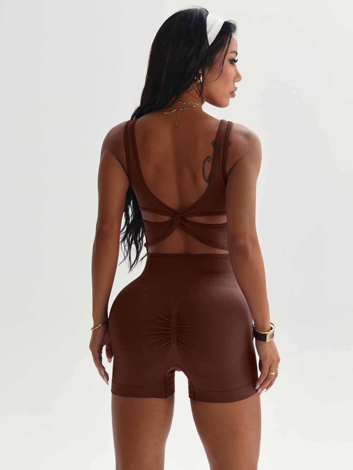 Strappy Back Romper - Dark Brown