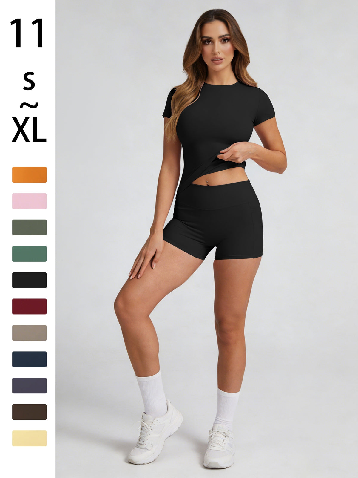 Tummy Control Top & Pocket Shorts Set - Black