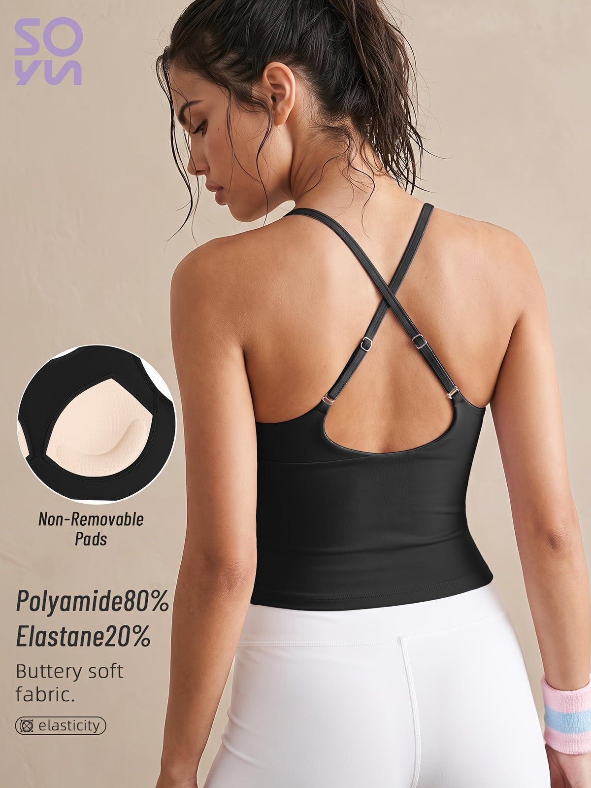 Cross Strap Padded Nylon Tank - Black