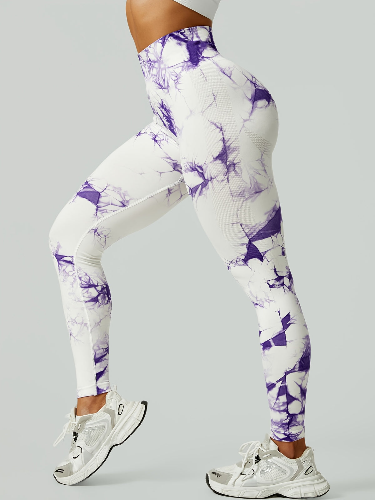 Tie Dye Seamless Leggings - Purple & White Tie Dye