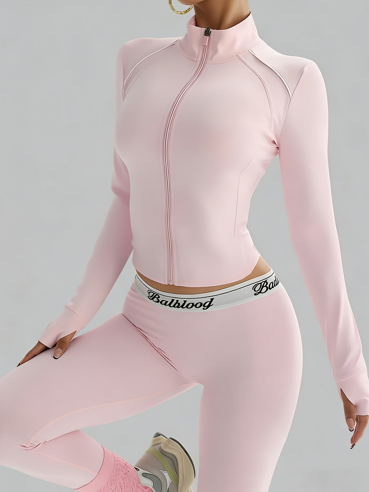 Contrast Trim Zip Up Fitted Jacket - Pink