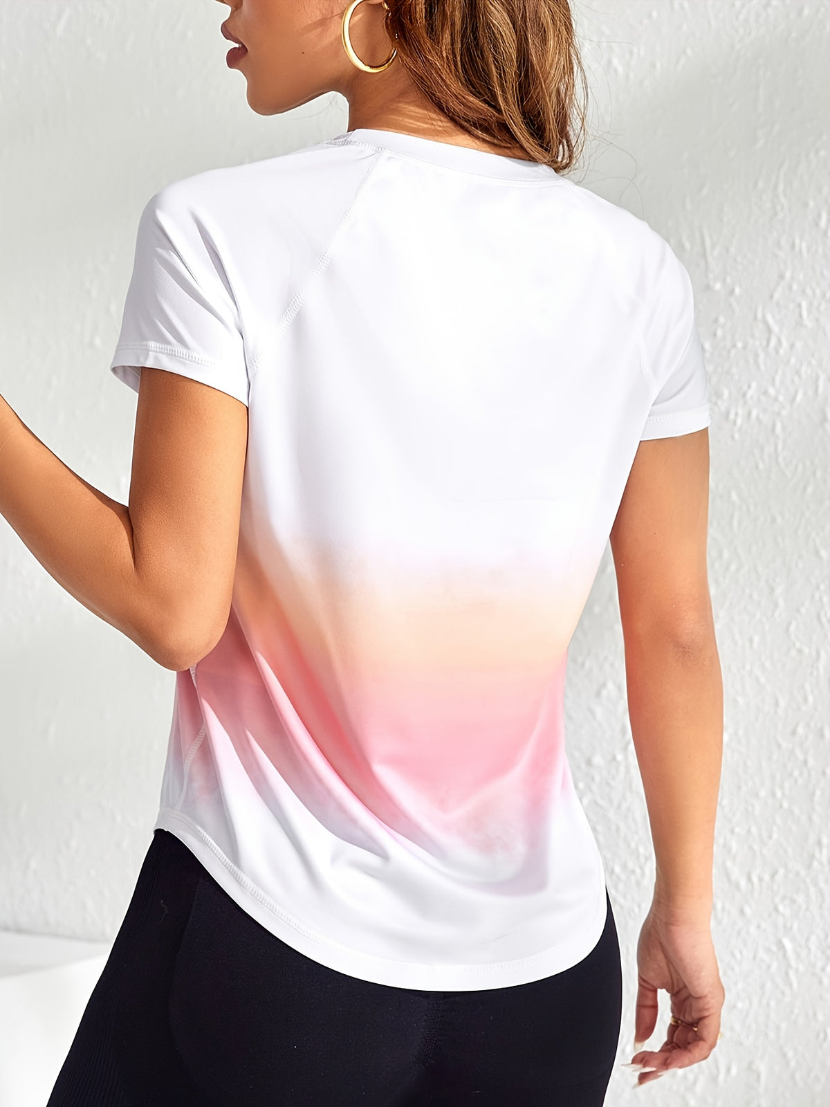 Tie-Dye Mesh Patchwork Sports Tee - Peach Ombre
