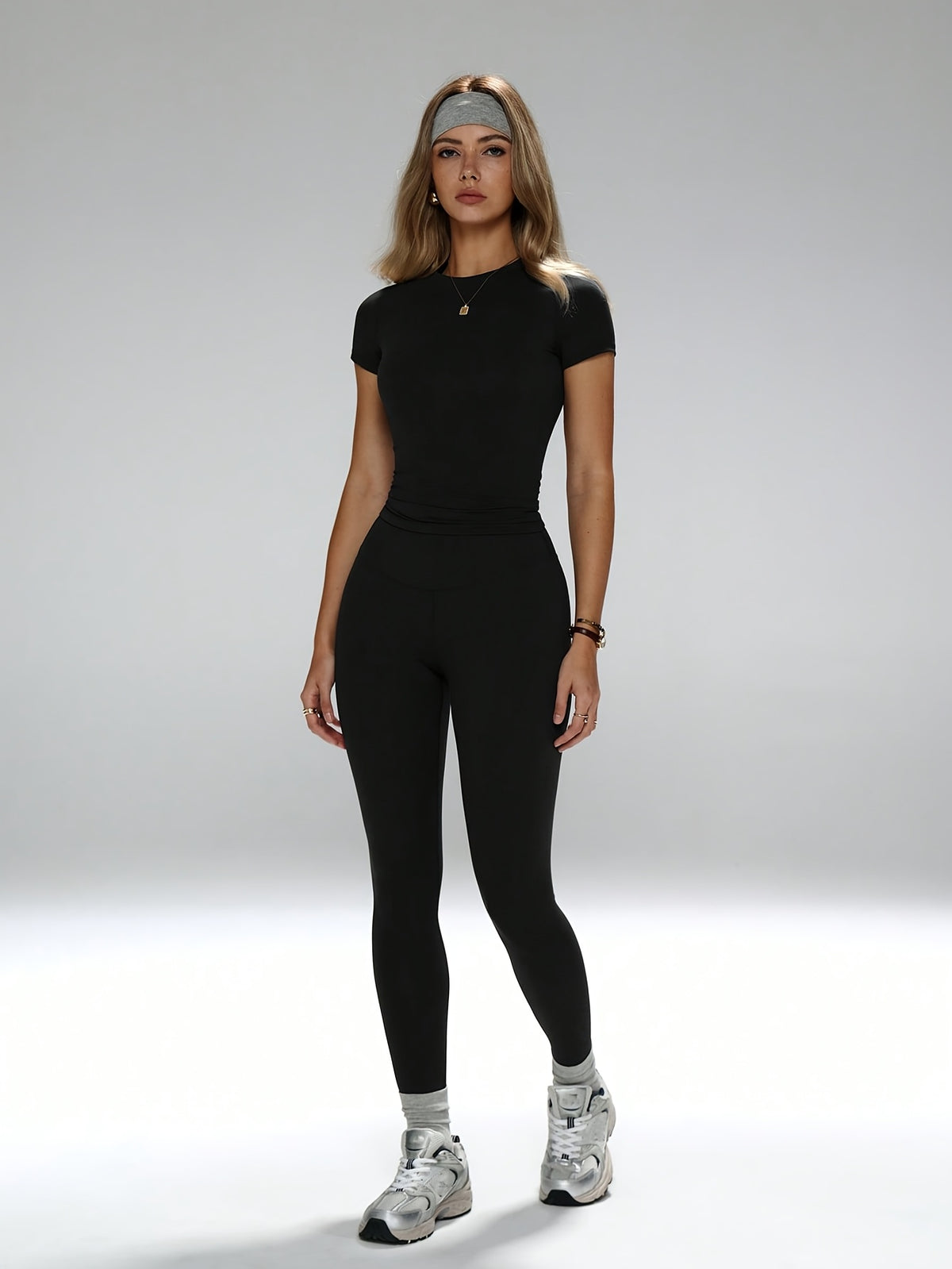 Short Sleeve Tee & Leggings Set - Black