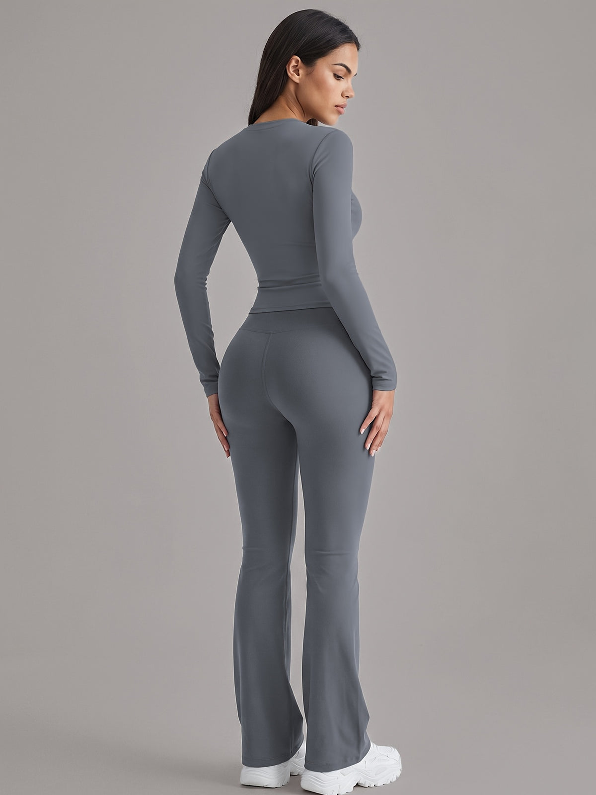 Long Sleeve Tee & Lift Yoga Pants Set - Gray