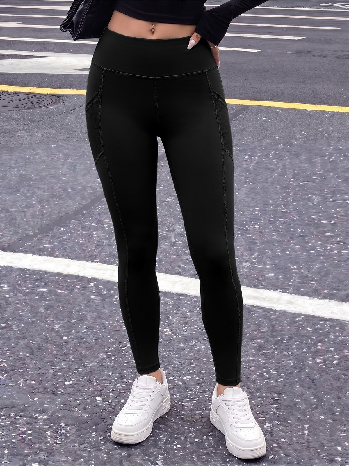 Side Pocket Shaping High Waist Leggings - Black