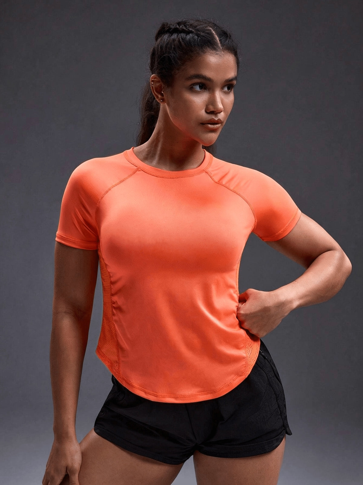 Underarm Mesh Panel Breathable Tee - Orange