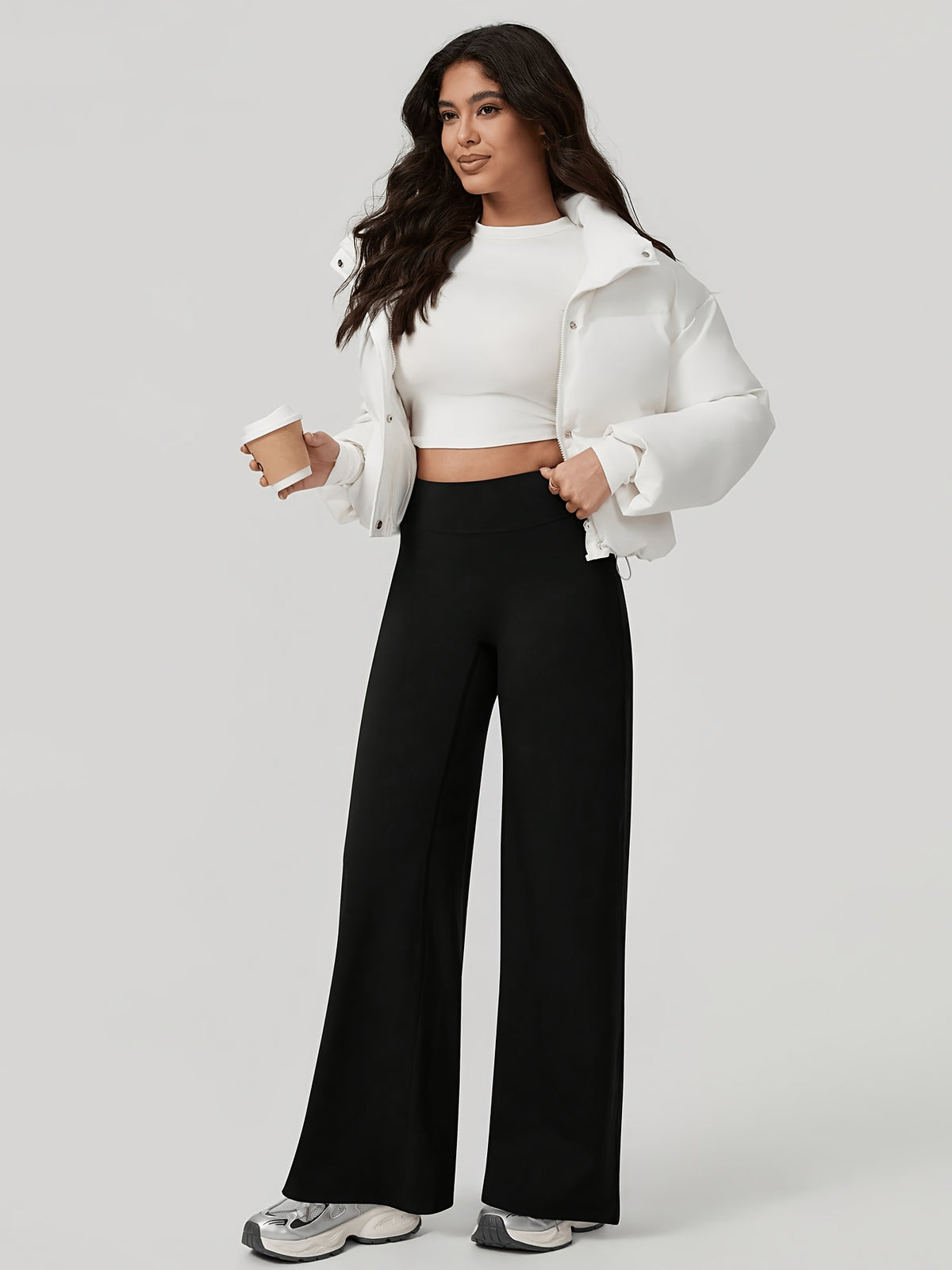 High Waist Wide Leg Yoga Pants - Black