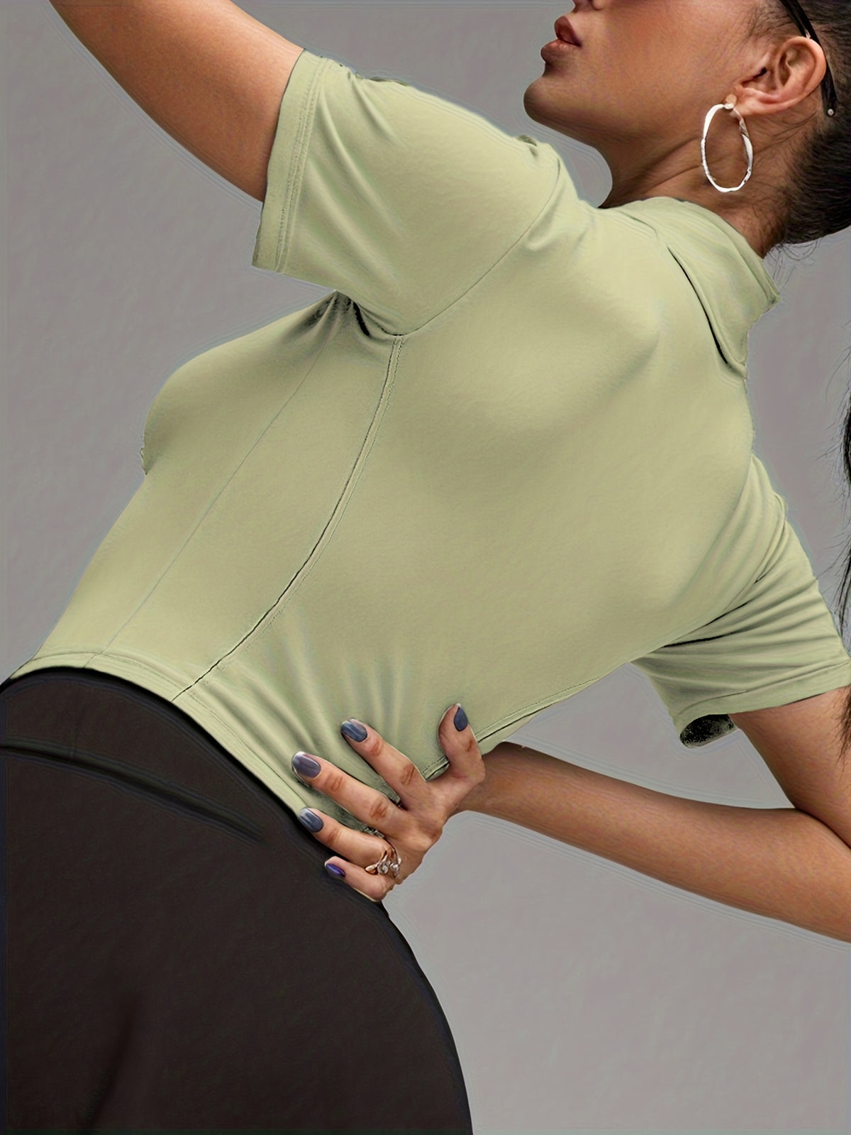 Short Sleeve Cropped Zip Jacket - Sage Green