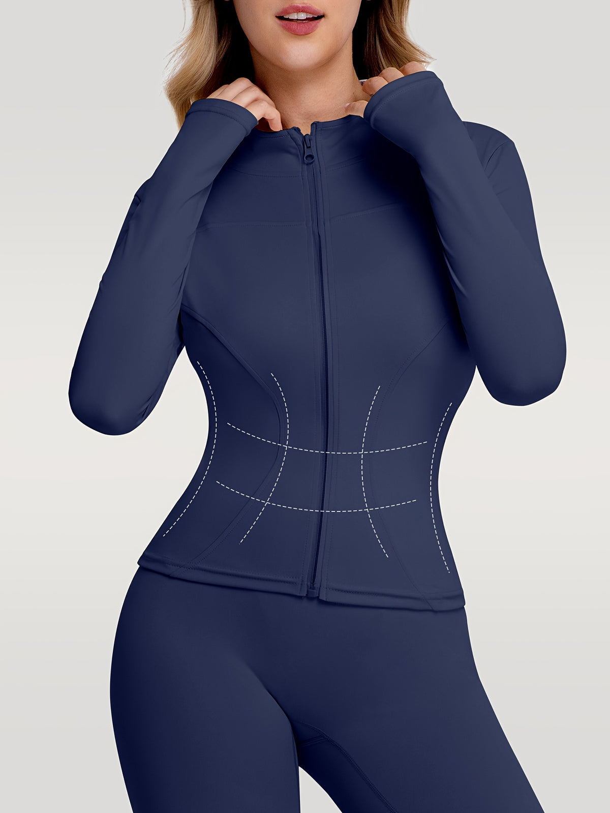 Figure Hugging Jacket & Pants Set - Blue