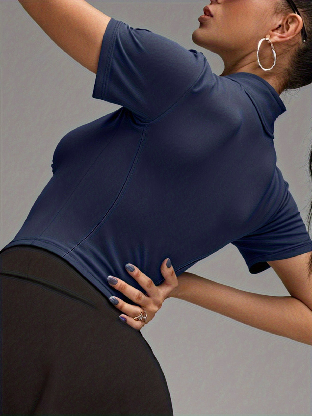 Short Sleeve Cropped Zip Jacket - Navy