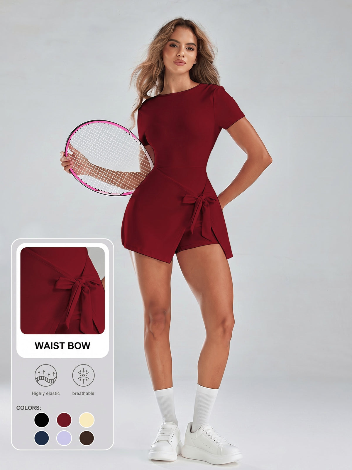 Tie Waist Wrap Tennis Dress - Red