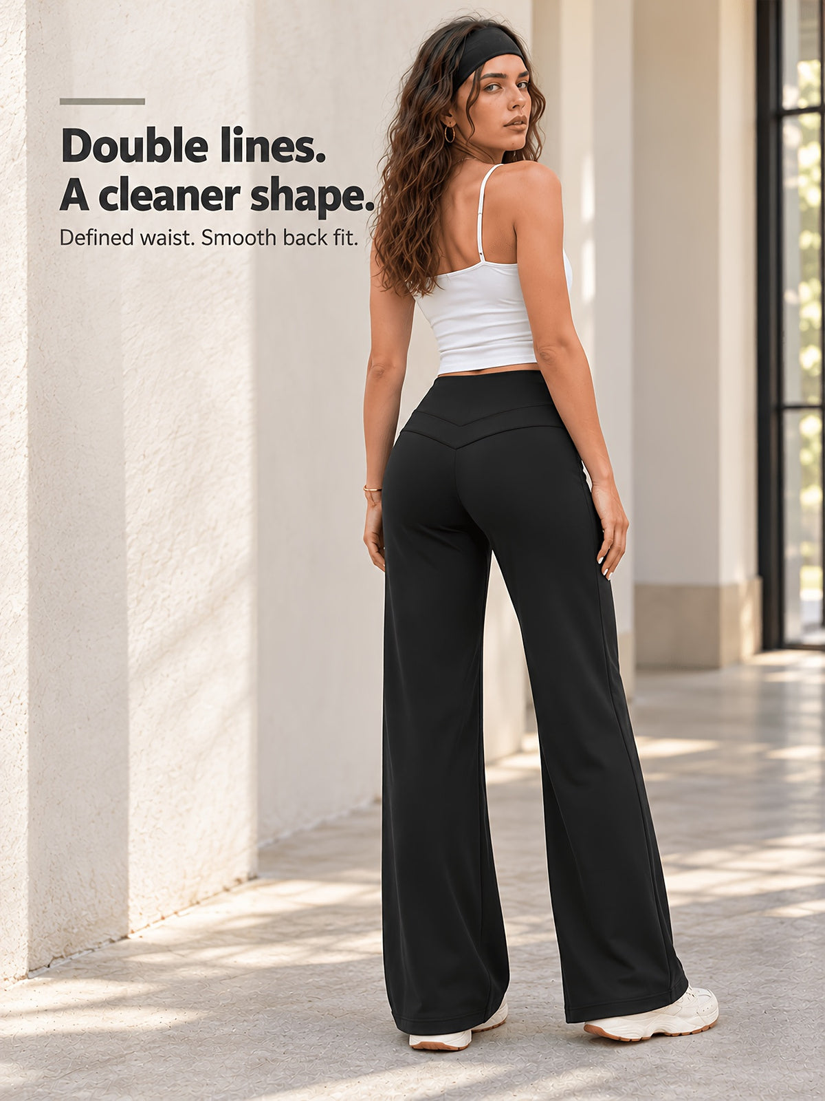 Double Seam Wide Leg Yoga Pants - Black