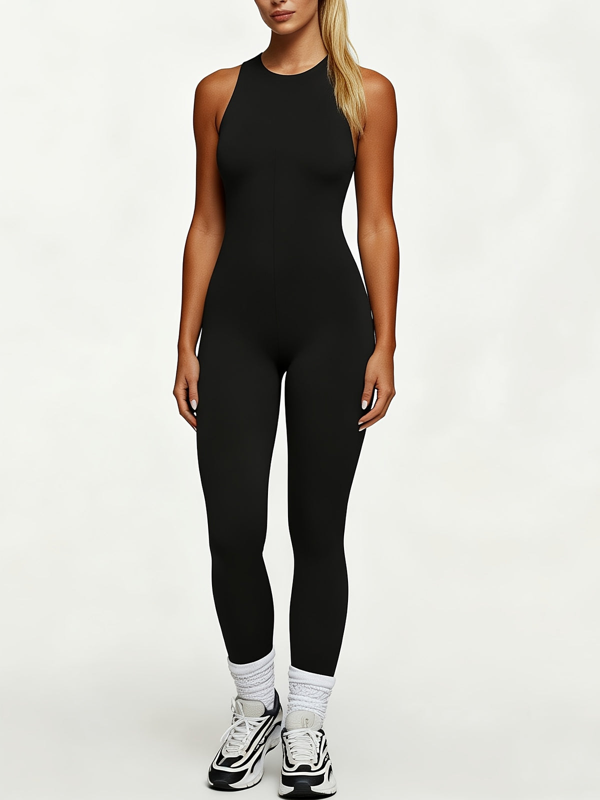 Sleeveless Back Zip Jumpsuit - Black