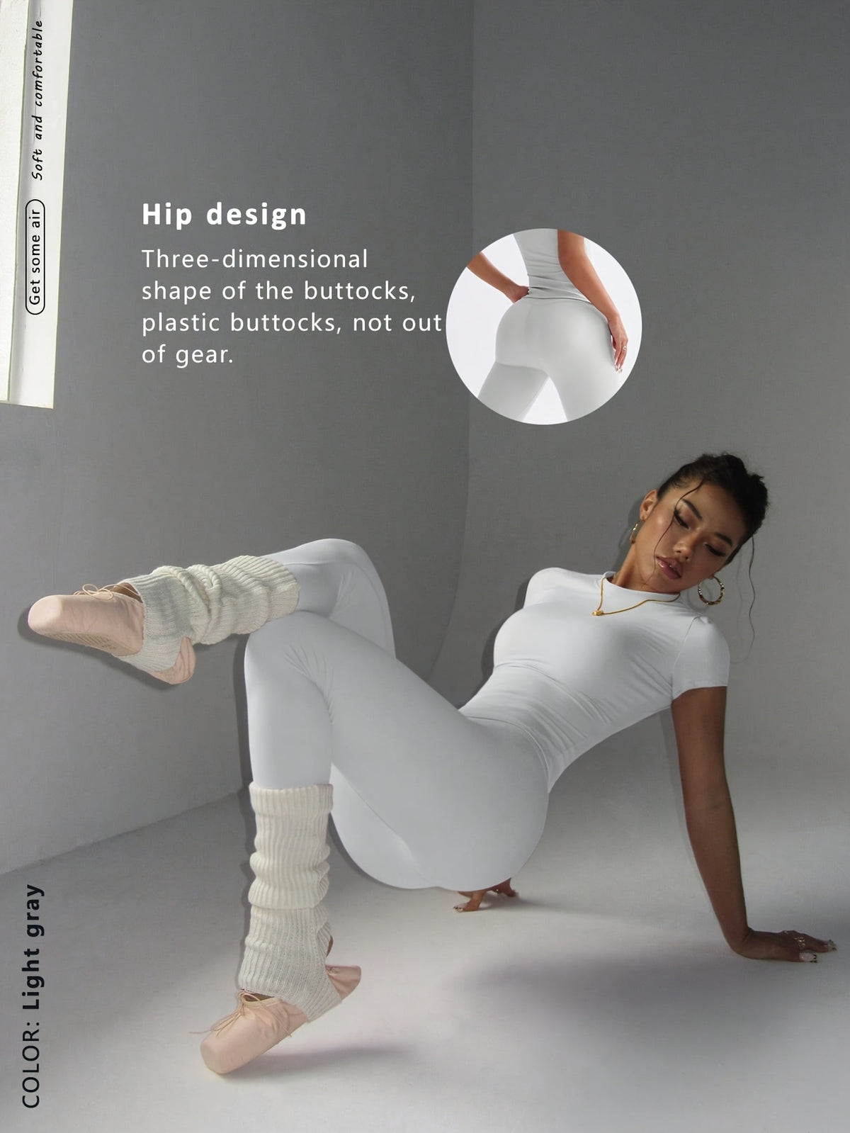 Cropped Tee & Leggings Set - Light Grey