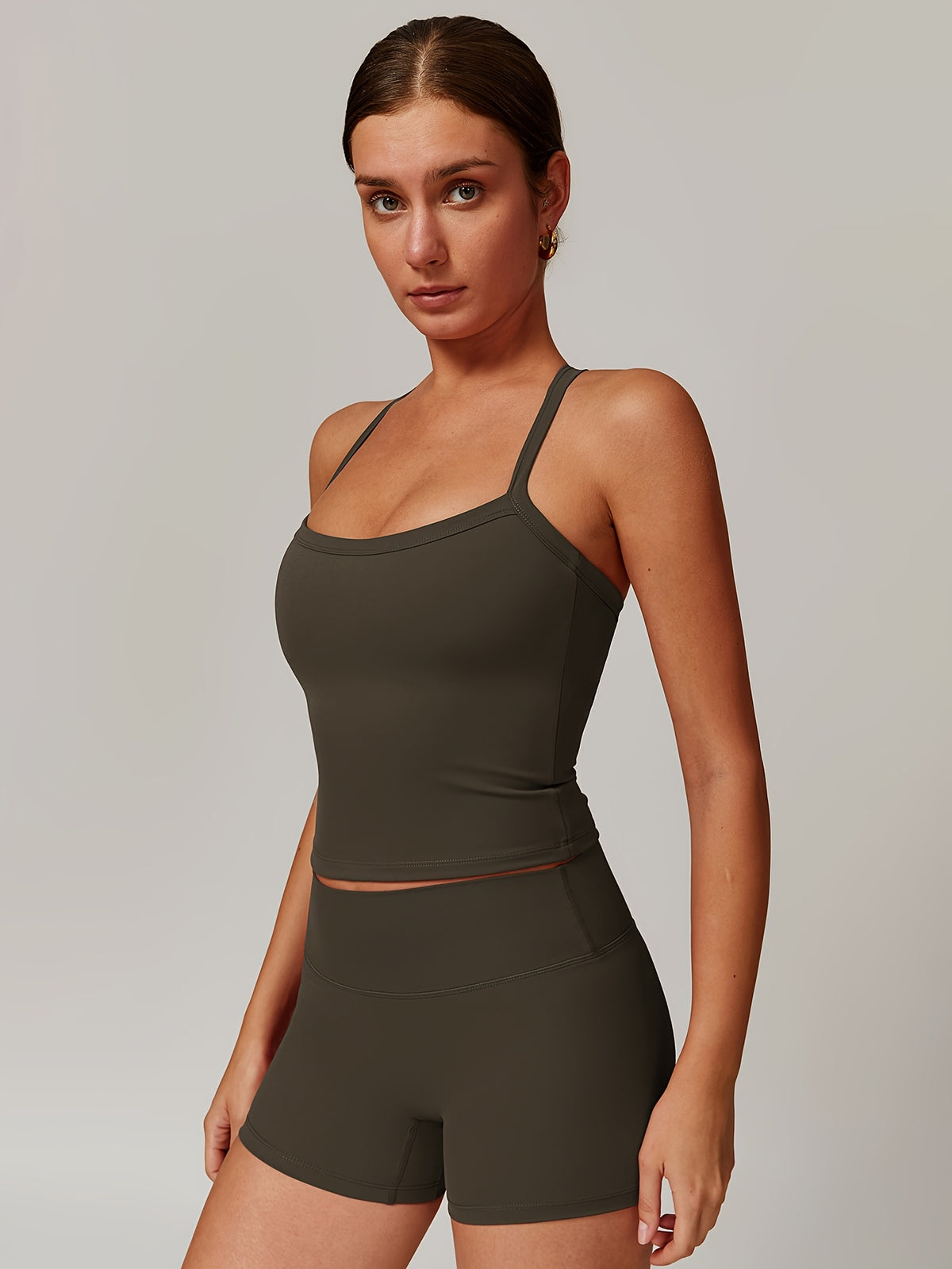 Cross Back Tank & Shorts Set - Olive