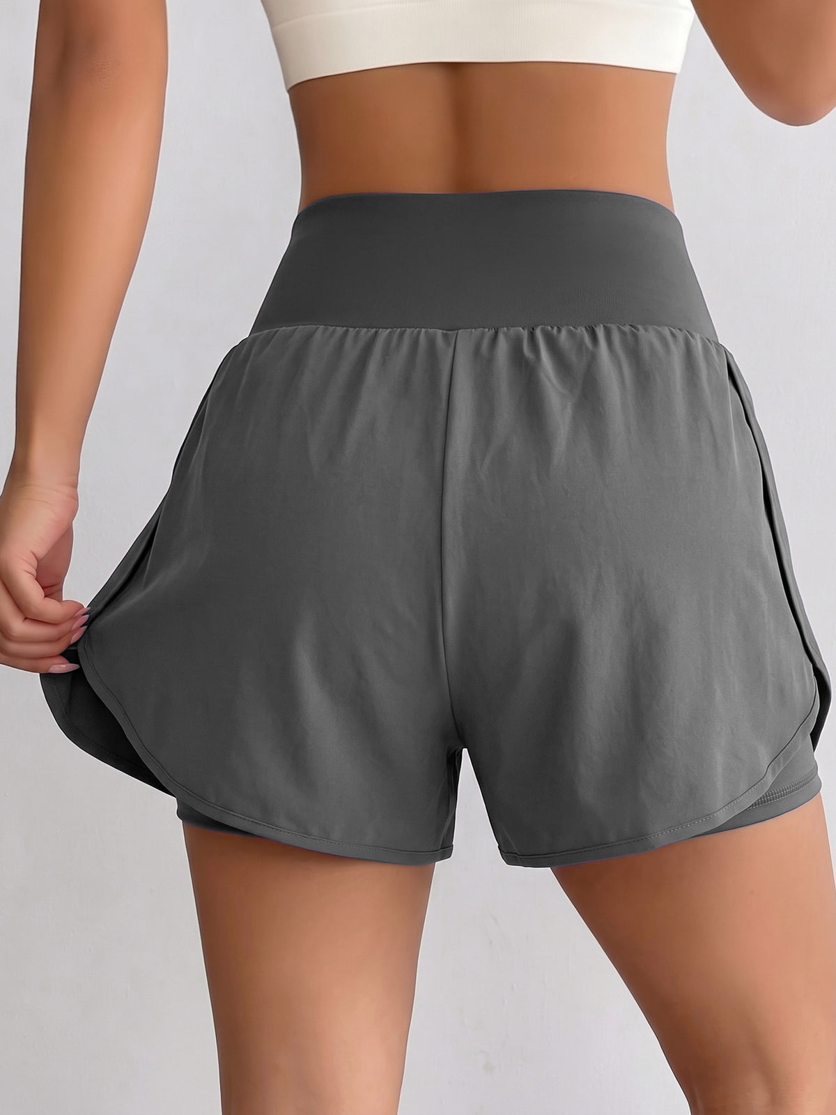 Ruffle Hem 2-in-1 Running Shorts - Grey