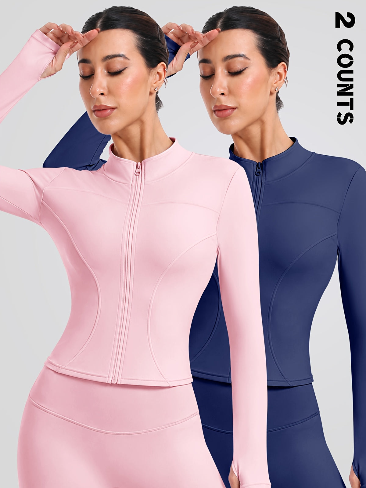 2 Pack Thumbhole Zip Jackets - Pink & Navy