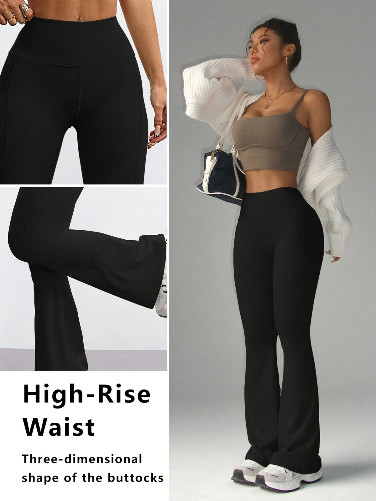 High Waist Bootcut Flare Pants - Black